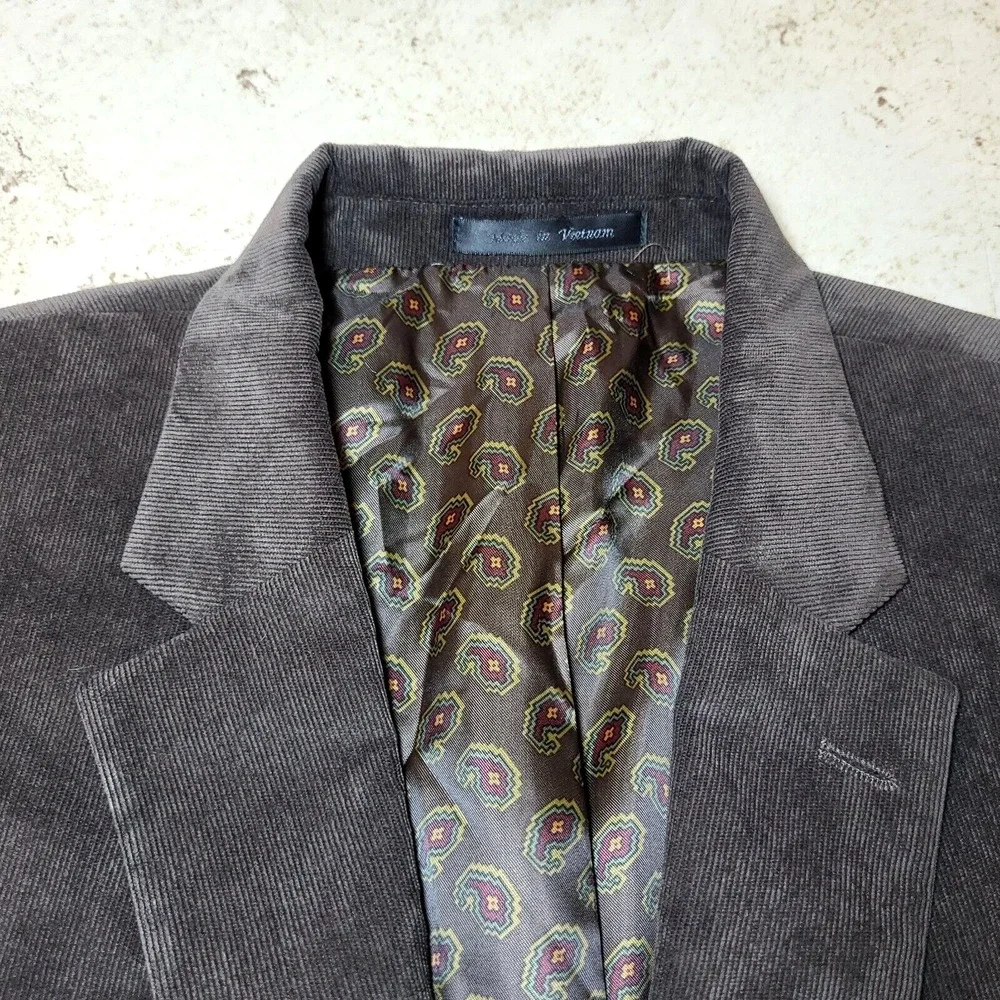 Chaps Fine Wale Corduroy Dark‎ Chocolate Brown Blazer 2 Button Front Vent 46R